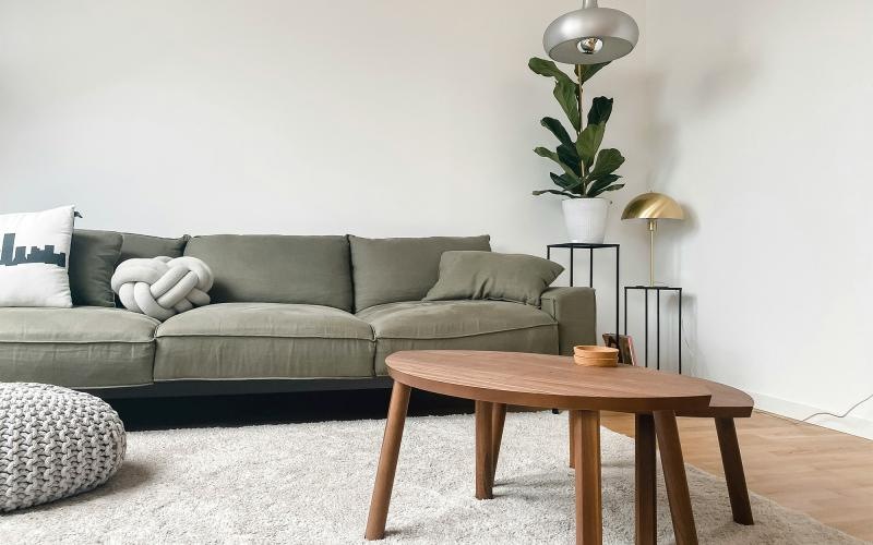 a living room with a couch and a coffee table